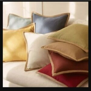 Pottery Barn Yellow Linen Jute Braid Trim Pillow Cover 20x20 (1)